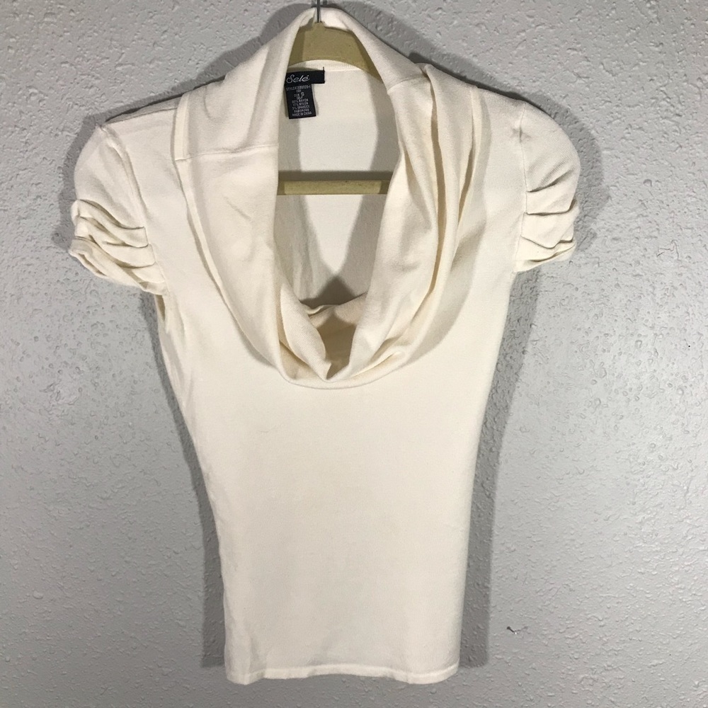 Sele Ivory Short Sleeve Cowl Neck Sweater size S